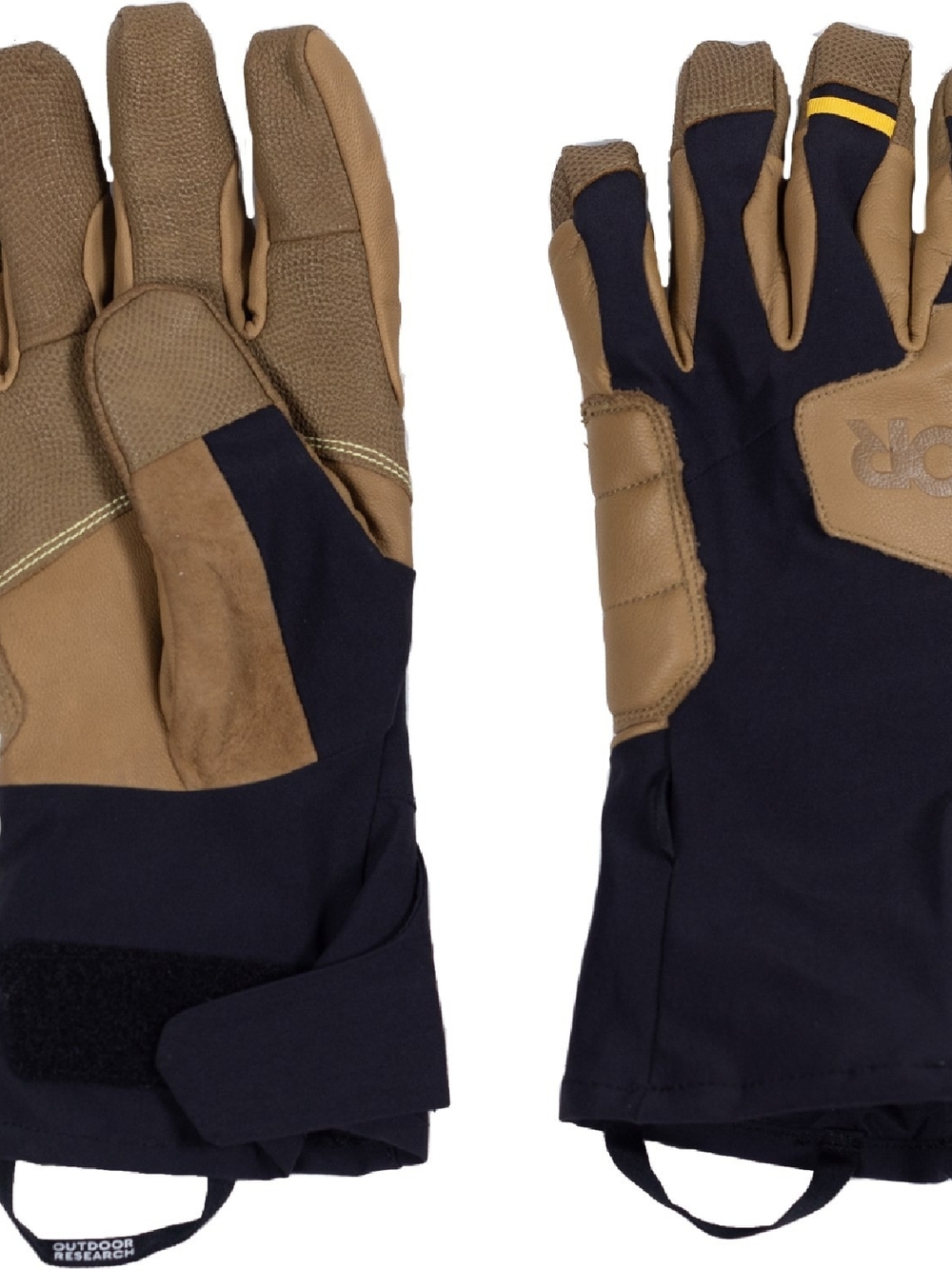 Outdoor Research Tan and Navy Men's "Extravert" Gloves with Soft Yellow Trim